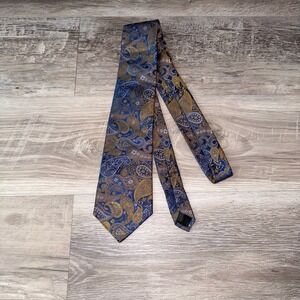 EXPRESS DESIGN STUDIO [ PAISLEY/BLUE ] men's tie 100% Italian Silk Made in USA